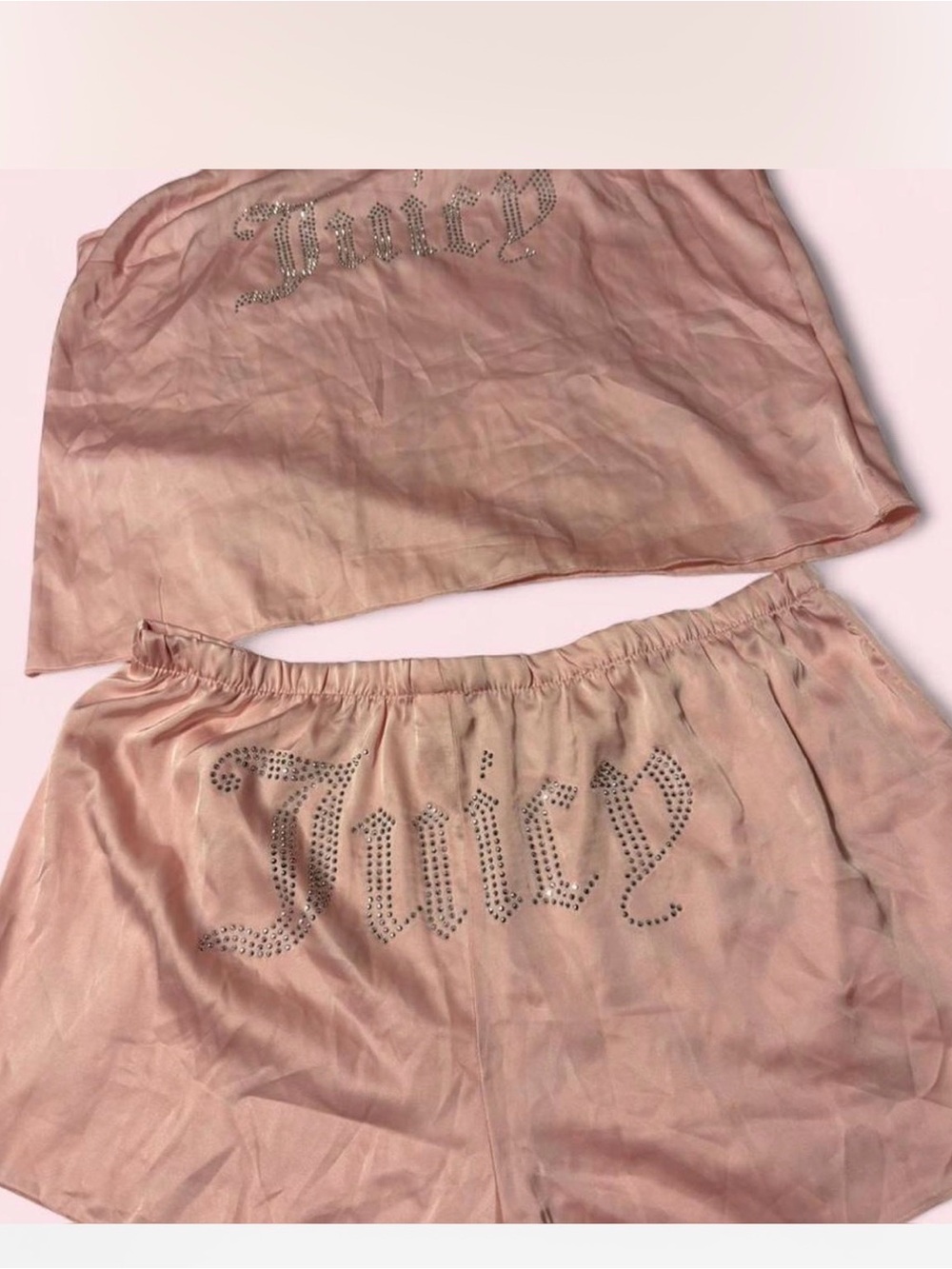 Juicy Couture Blush Pink Satin Rhinestone Logo Mini Skirt